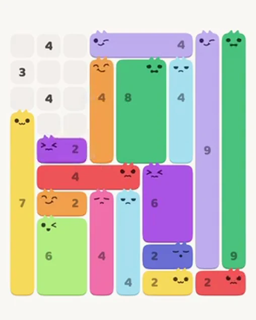 MeowBlock Level 17 after step 17, placing the 2-cell horizontal block at the middle-left area