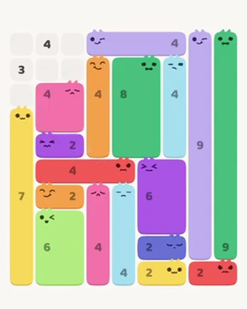 MeowBlock Level 17 after step 18, placing the 4-cell square block at the middle-left area