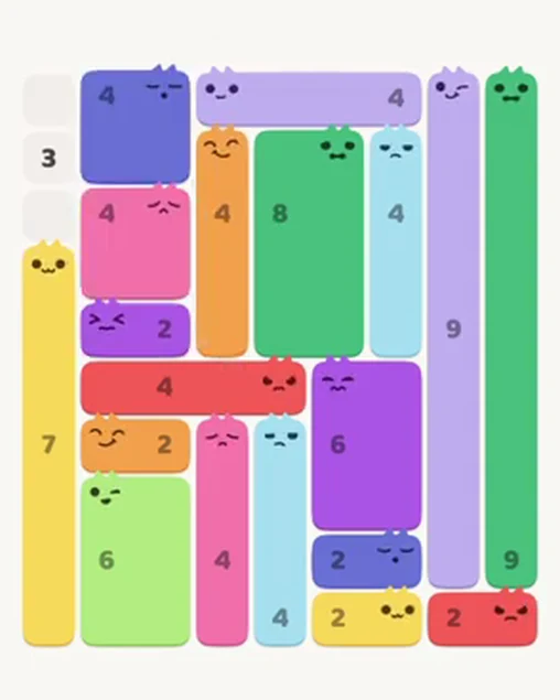MeowBlock Level 17 after step 19, placing the 4-cell square block at the upper-left area
