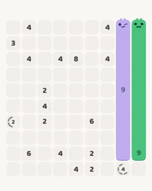 MeowBlock Level 17 after step 2, placing the 9-cell vertical block at the middle-right area