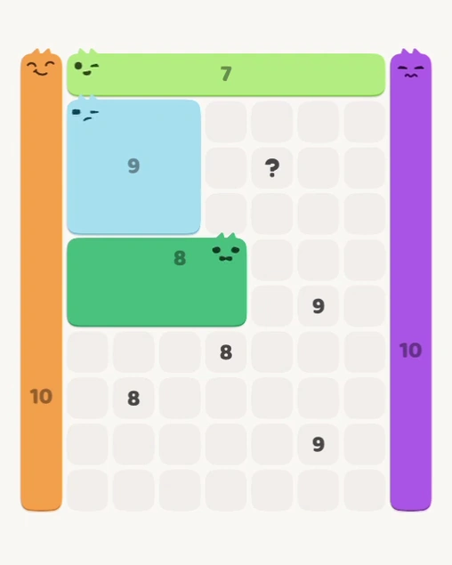 MeowBlock Level 170 after step 5, placing the 8-cell rectangular block at the middle center