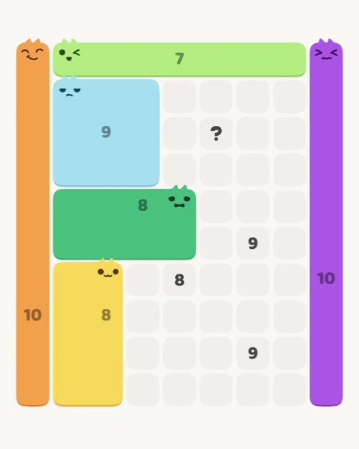 MeowBlock Level 170 after step 6, placing the 8-cell rectangular block at the lower-left area