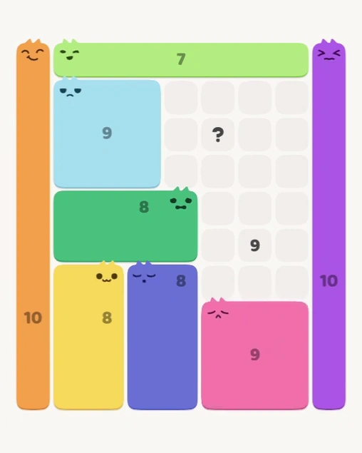 MeowBlock Level 170 after step 8, placing the 9-cell square block at the lower-right area