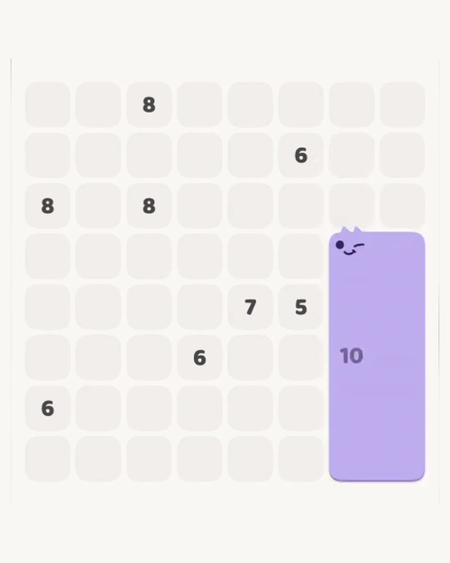 MeowBlock Level 171 after step 1, placing the 10-cell rectangular block at the lower-right area
