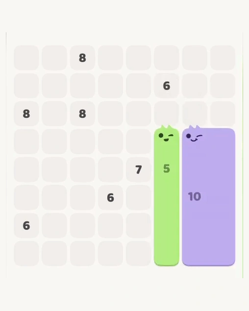 MeowBlock Level 171 after step 2, placing the 5-cell vertical block at the lower-right area