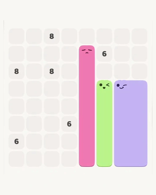 MeowBlock Level 171 after step 3, placing the 7-cell vertical block at the middle center