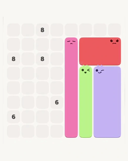 MeowBlock Level 171 after step 4, placing the 6-cell rectangular block at the upper-right area