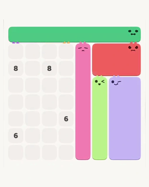 MeowBlock Level 171 after step 5, placing the 8-cell horizontal block at the upper center