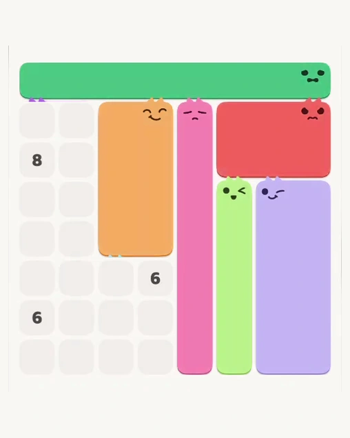 MeowBlock Level 171 after step 6, placing the 8-cell rectangular block at the middle center