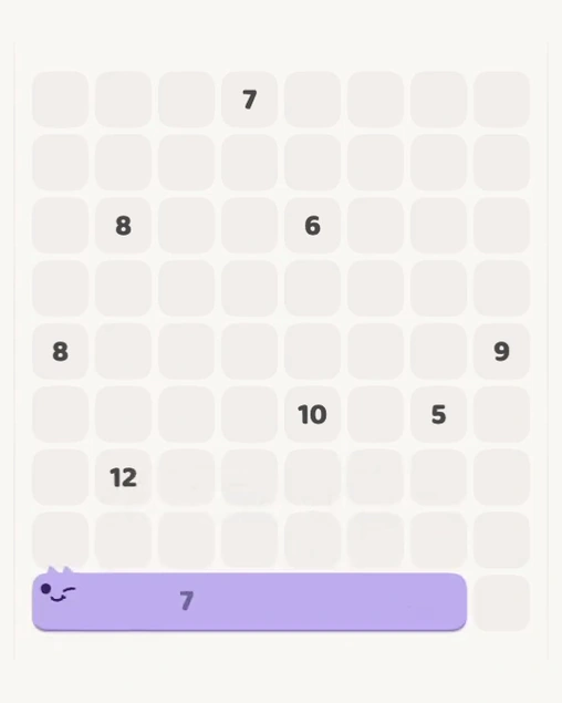 MeowBlock Level 173 after step 1, placing the 7-cell horizontal block at the lower center
