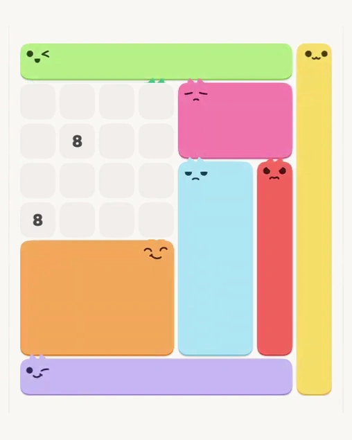 MeowBlock Level 173 after step 7, placing the 6-cell rectangular block at the upper-right area