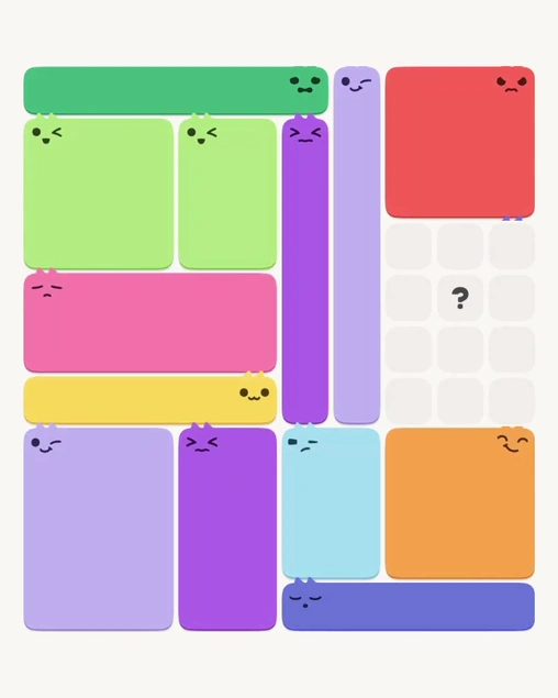 MeowBlock Level 174 after step 13, placing the 9-cell square block at the upper center