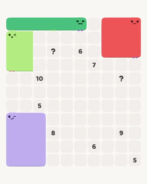 MeowBlock Level 174 after step 4, placing the 12-cell rectangular block at the lower-left area