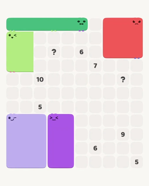 MeowBlock Level 174 after step 5, placing the 8-cell rectangular block at the lower center