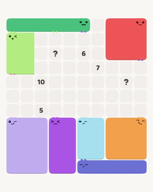MeowBlock Level 174 after step 8, placing the 6-cell rectangular block at the lower center