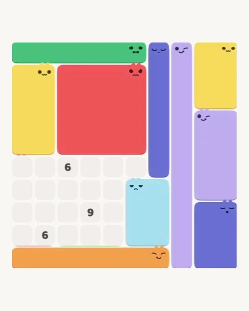 MeowBlock Level 175 after step 10, placing the 6-cell rectangular block at the lower center