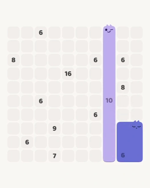 MeowBlock Level 175 after step 2, placing the 6-cell rectangular block at the lower-right area