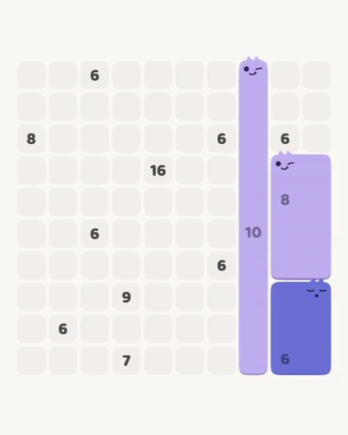 MeowBlock Level 175 after step 3, placing the 8-cell rectangular block at the middle-right area