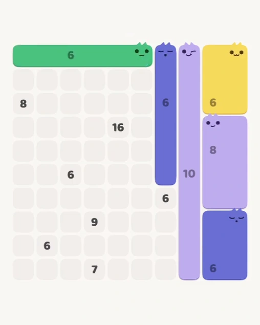 MeowBlock Level 175 after step 6, placing the 6-cell horizontal block at the upper center
