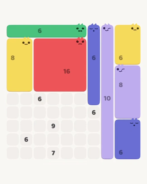 MeowBlock Level 175 after step 8, placing the 16-cell square block at the middle center