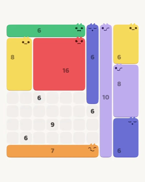 MeowBlock Level 175 after step 9, placing the 7-cell horizontal block at the lower center