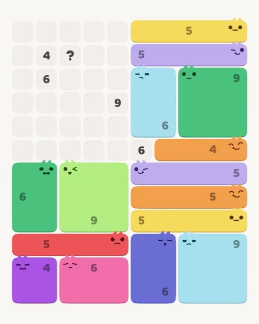 MeowBlock Level 177 after step 15, placing the 6-cell rectangular block at the upper center