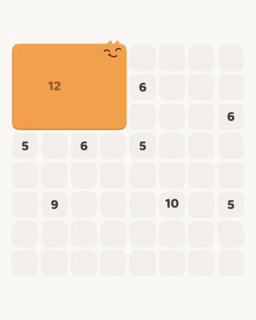 MeowBlock Level 178 after step 1, placing the 12-cell rectangular block at the upper-left area
