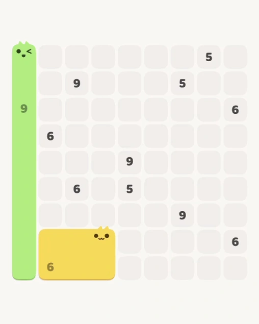 MeowBlock Level 179 after step 2, placing the 8-cell rectangular block at the lower-left area