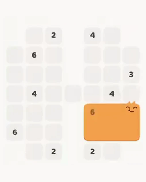 MeowBlock Level 18 after step 1, placing the 6-cell rectangular block at the lower-right area