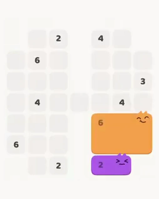 MeowBlock Level 18 after step 2, placing the 2-cell horizontal block at the lower-right area