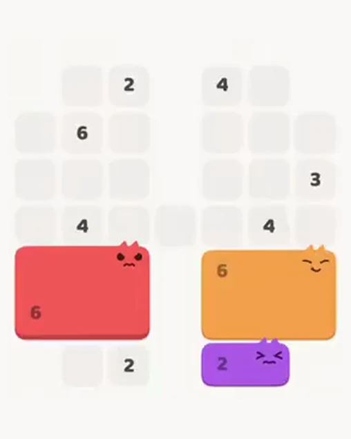 MeowBlock Level 18 after step 3, placing the 6-cell rectangular block at the lower-left area