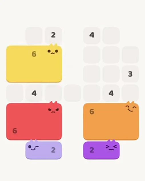 MeowBlock Level 18 after step 5, placing the 6-cell rectangular block at the middle-left area
