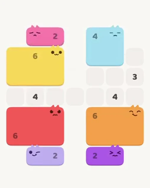 MeowBlock Level 18 after step 7, placing the 4-cell square block at the upper-right area