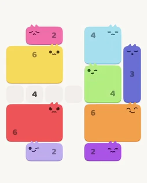 MeowBlock Level 18 after step 9, placing the 4-cell square block at the middle-right area