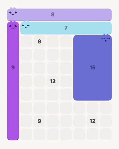 MeowBlock Level 180 after step 4, placing the 15-cell rectangular block at the middle-right area