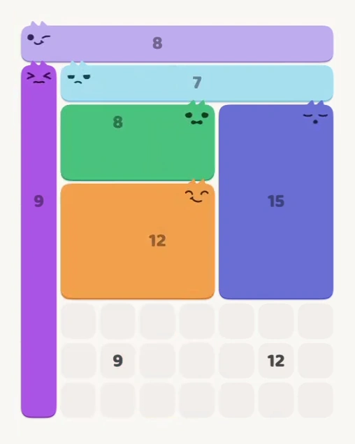 MeowBlock Level 180 after step 6, placing the 12-cell rectangular block at the middle center