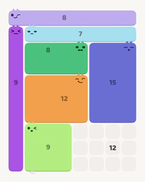 MeowBlock Level 180 after step 7, placing the 9-cell square block at the lower center