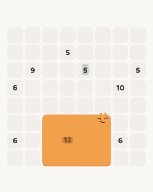 MeowBlock Level 181 after step 1, placing the 12-cell rectangular block at the lower center