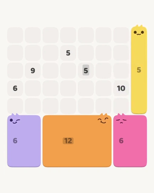 MeowBlock Level 181 after step 4, placing the 5-cell vertical block at the middle-right area