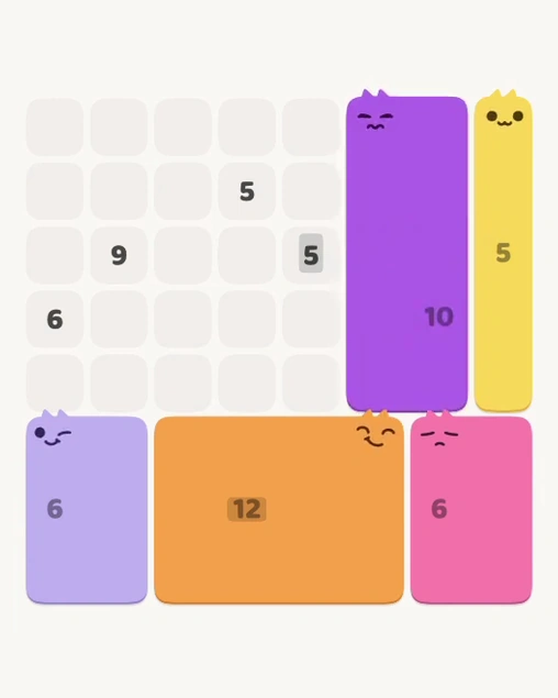 MeowBlock Level 181 after step 5, placing the 10-cell rectangular block at the middle-right area