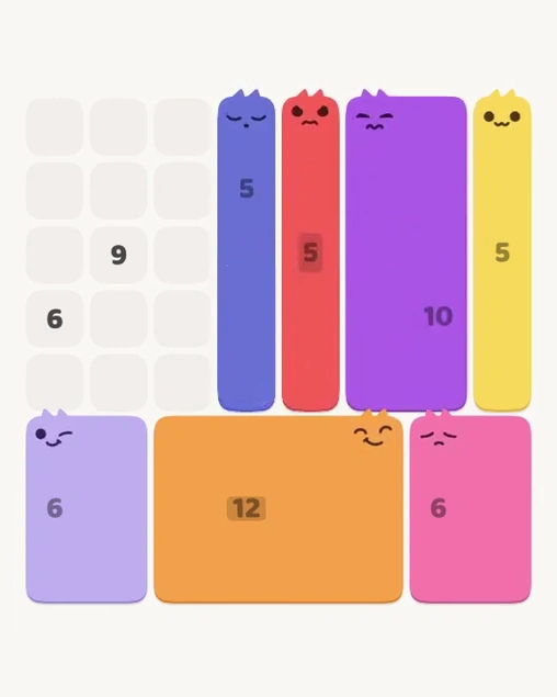MeowBlock Level 181 after step 7, placing the 5-cell vertical block at the middle center