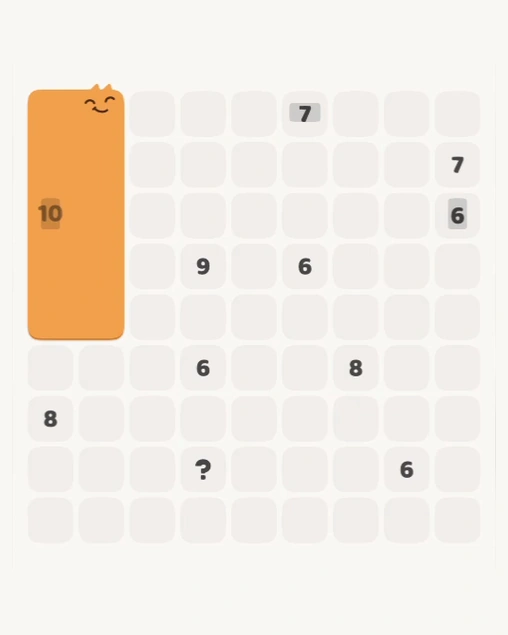 MeowBlock Level 182 after step 1, placing the 10-cell rectangular block at the upper-left area