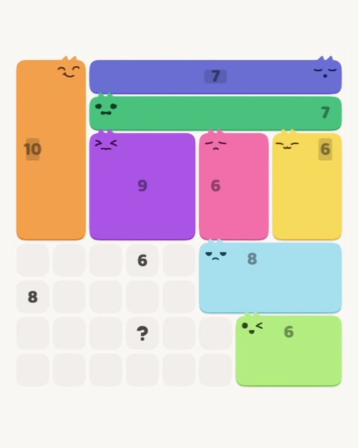 MeowBlock Level 182 after step 8, placing the 6-cell rectangular block at the lower-right area