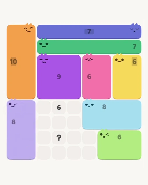 MeowBlock Level 182 after step 9, placing the 8-cell rectangular block at the lower-left area