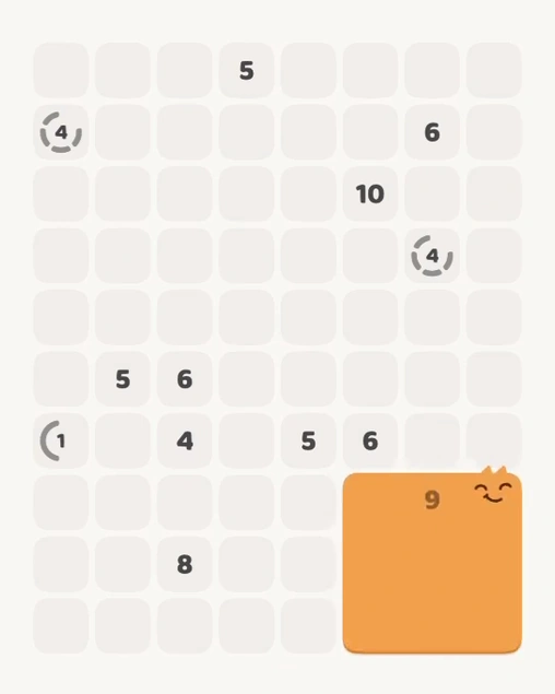 MeowBlock Level 183 after step 1, placing the 9-cell square block at the lower-right area