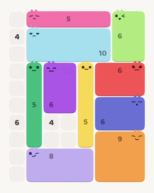 MeowBlock Level 183 after step 10, placing the 5-cell vertical block at the middle-left area