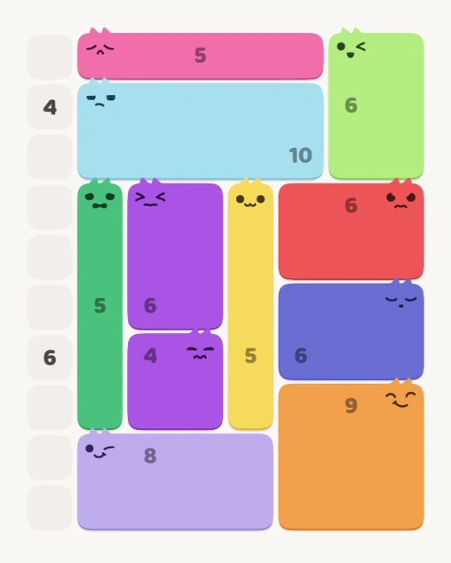 MeowBlock Level 183 after step 11, placing the 4-cell square block at the lower center