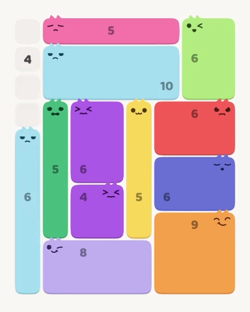 MeowBlock Level 183 after step 12, placing the 6-cell vertical block at the lower-left area