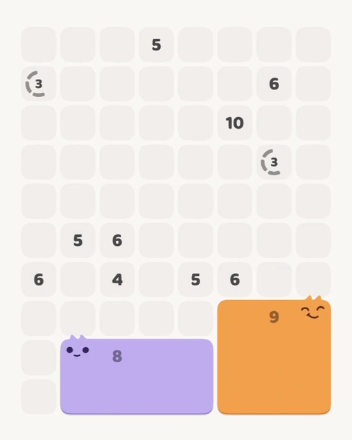 MeowBlock Level 183 after step 2, placing the 8-cell rectangular block at the lower center