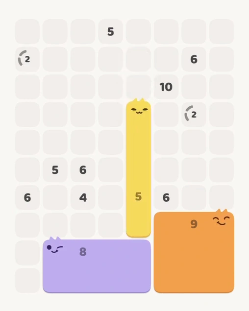 MeowBlock Level 183 after step 3, placing the 5-cell vertical block at the middle center